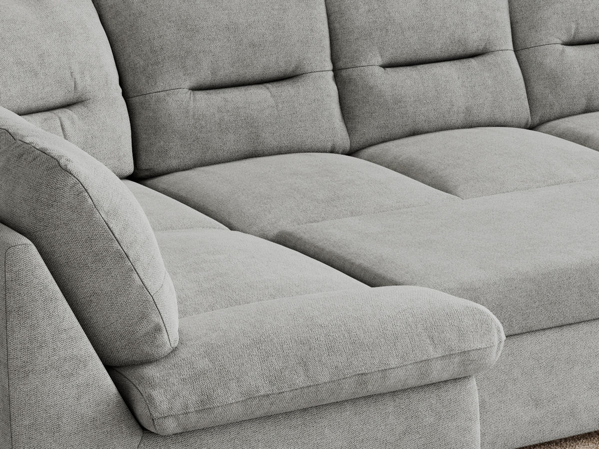 WOHNLANDSCHAFT COMODO U Hellgrau Struktur - Silberfarben/Hellgrau, Textil/Metall (340/93/206cm) - MKS