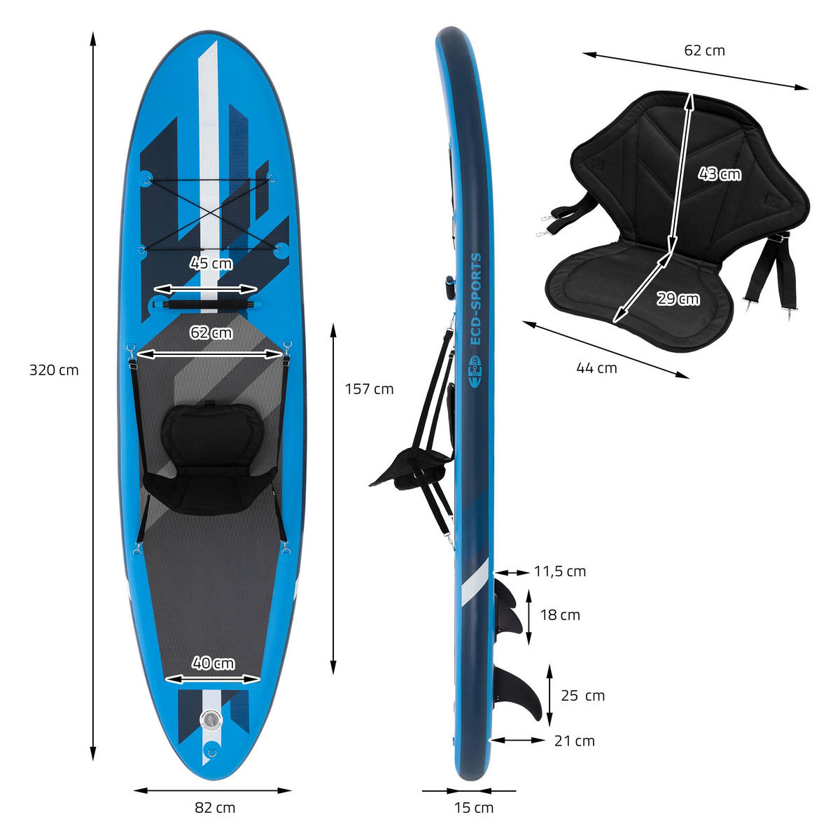 STAND UP PADDLE BOARD Kajak Blau - Blau, Kunststoff (320/82/15cm) - ECD-Germany