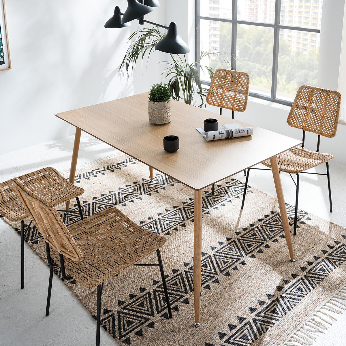 ESSTISCH - Echtholzfurnier / Metall - Eichefarben, Holzwerkstoff/Metall (80/140/75cm) - home24