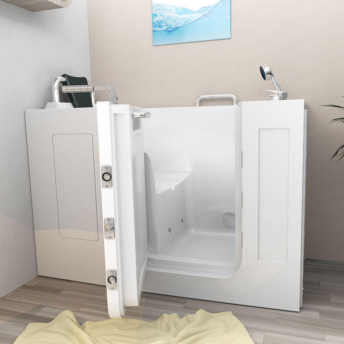 SITZWANNE Whirlpool mit Tür S07WP-A-L - Weiß, Glas/Kunststoff (76/116/140cm) - AcquaVapore by Sandra Jentho