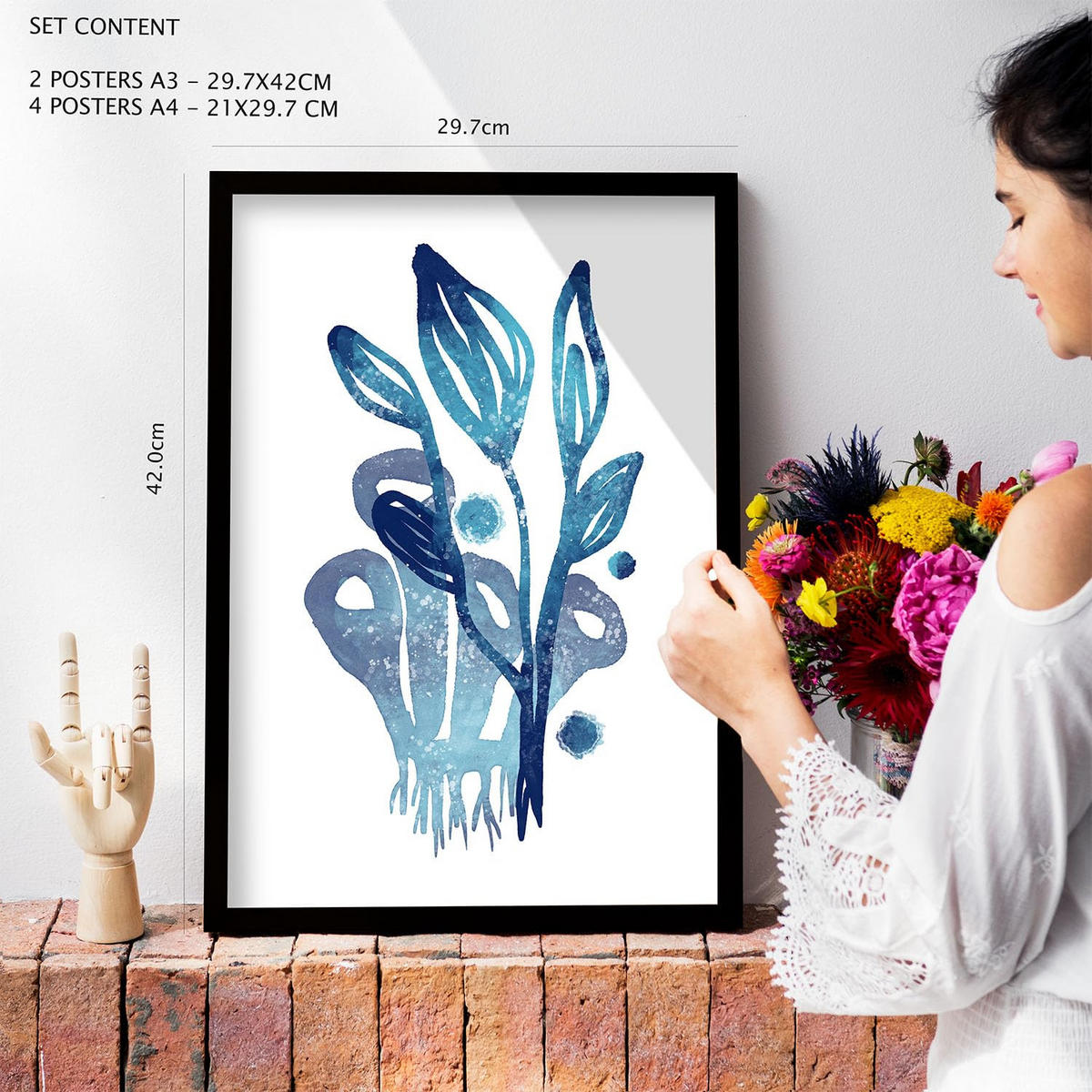 POSTER Set Mit 6 Immer Noch Natur In Blume Zusammenfassung Ästhetische Dekorative Gemälde Für Ihr Wohnzimmer Zuhause A3 & A4 Rahmen Aus Hellem Holz - Beige, Papier (29/3cm) - Nacnic