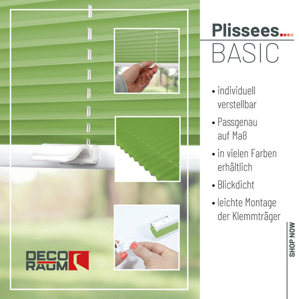 PLISSEE Basic ohne Bohren - Grün, Textil (50/150cm) - Deco-Raum