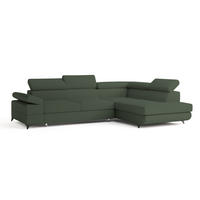 ECKSOFA FAVIEN R-S Grün Boucle-Stoff mit Schlaffunktion - Grün, Holz (257/190cm) - MASSENO
