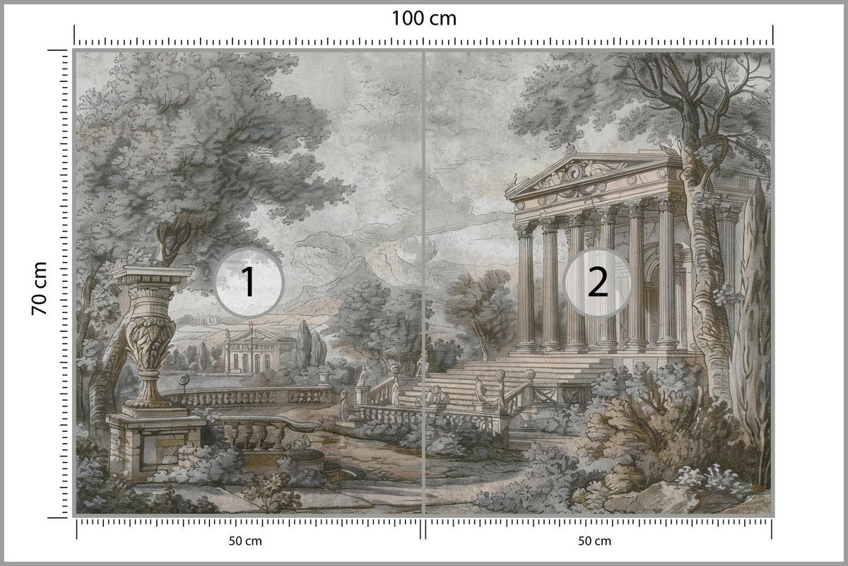 FOTOTAPETE Antike Architektur Bäume Landschaft 100x70 - Beige/Violett, Papier (100/70cm) - Muralo