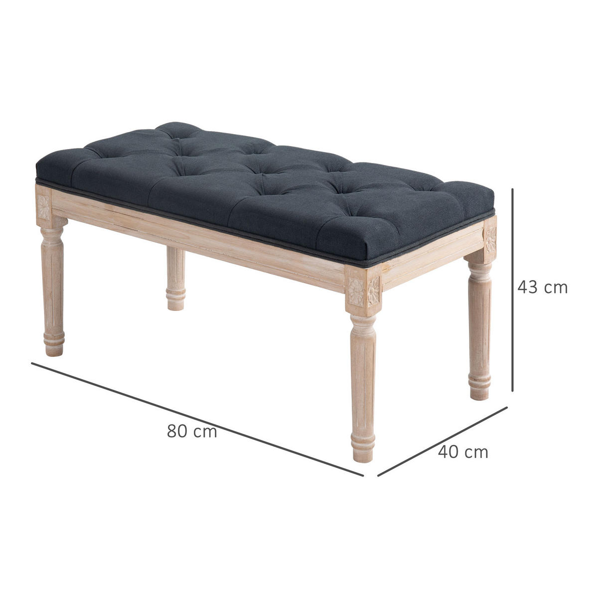 VINTAGE Bettbank mit Knöpfen, bis 120 kg Belastbar, 80x40x43cm, Dunkelgrau - Dunkelgrau, Kunststoff (40/43/80cm) - HOMCOM
