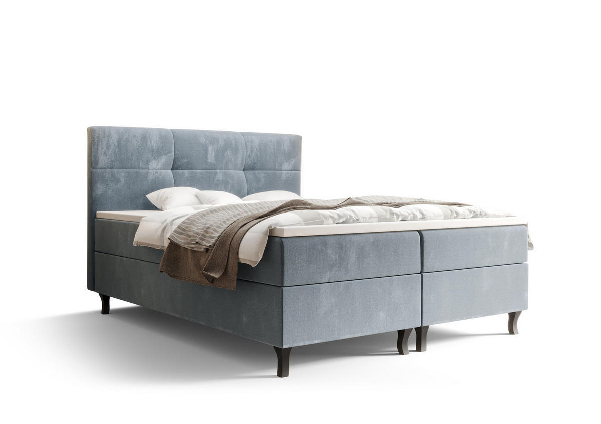 BOXBETT LIMBA mit Matratze H3 und Topper 140x200 Monolith 70 - Hellblau, Holz/Textil (140/200cm) - Bedante