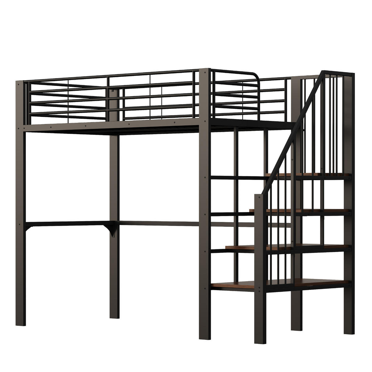 HOCHBETT aus Metall und Holz 90x200 cm Schwarz mit Stauraum und Treppe - Schwarz, Metall (90/200cm) - IVMEU
