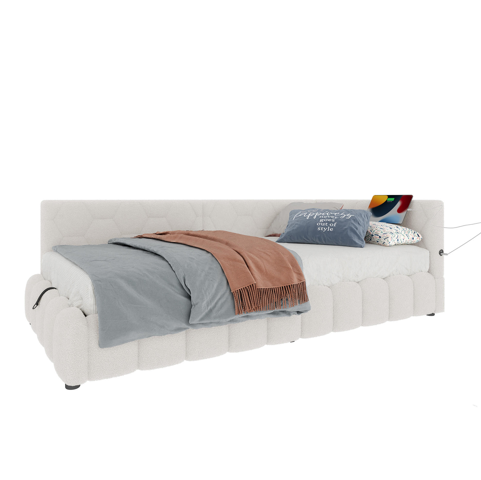 POLSTERBETT 90/200 cm Weiß mit Bettkasten, LED-Beleuchtung und USB - Weiß, Textil (90/200cm) - Flora Grace