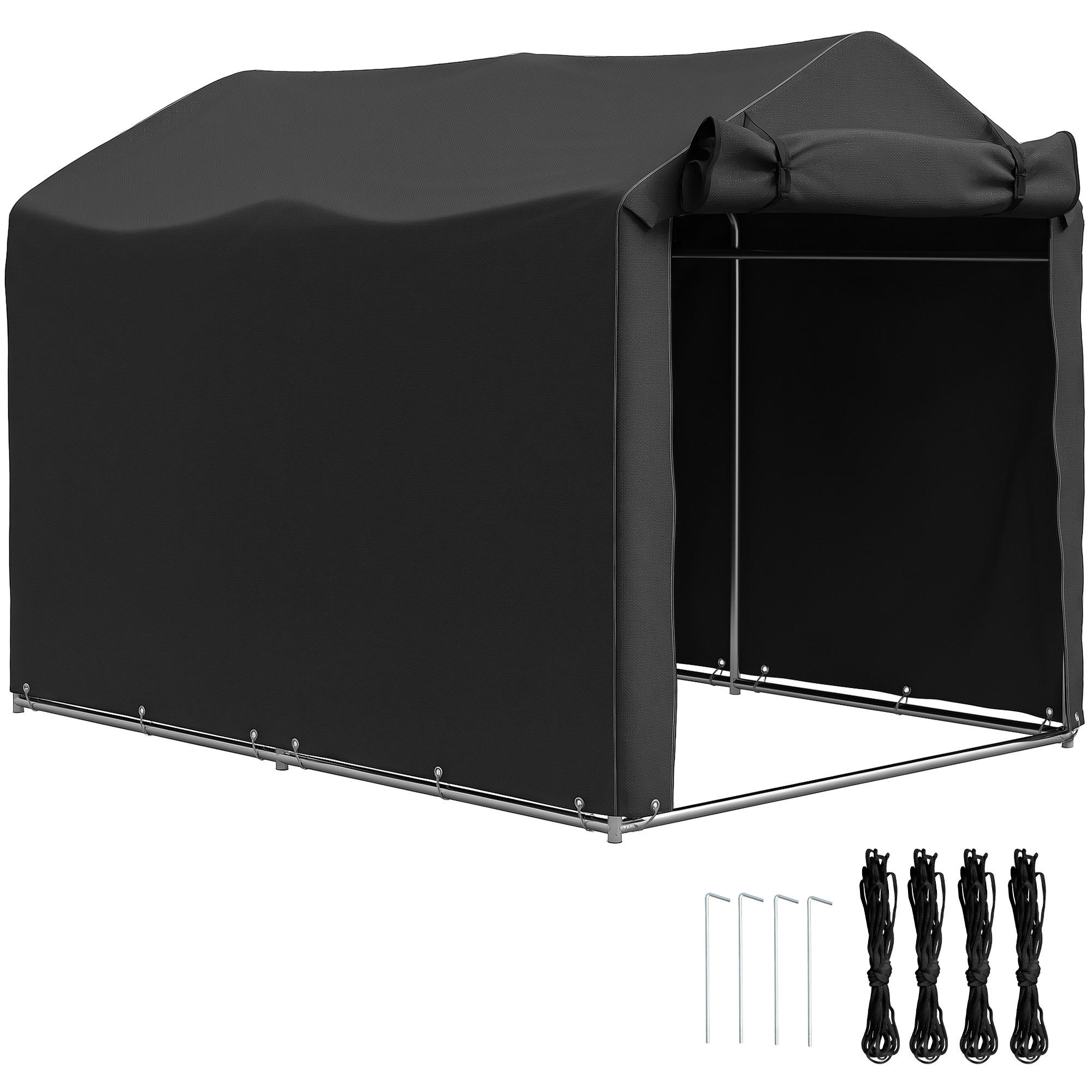 GARAGENZELT DE-08172 wasserdicht mit Rolltür, UV-beständig Schwarz - Schwarz, Metall (157/165/220cm) - ComfortXL