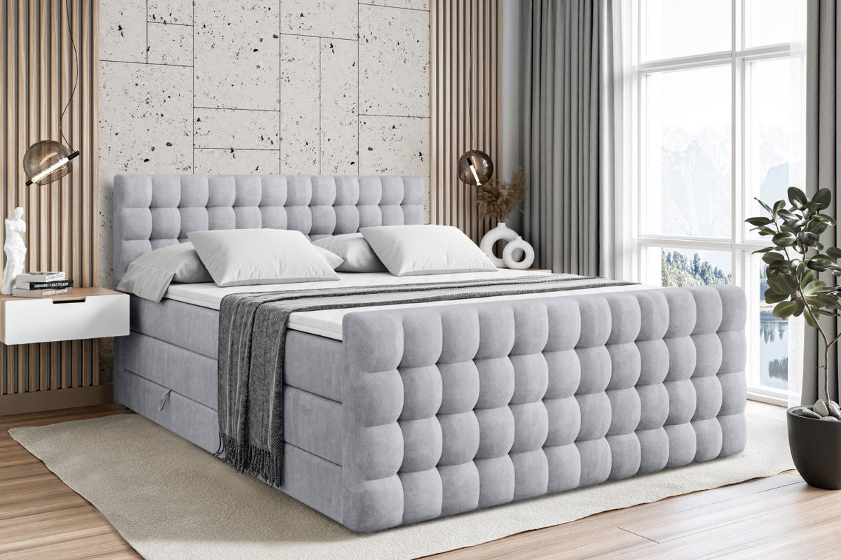 BOXSPRINGBETT VIONE-Z KING - 120 x 200 - H3/H4 - Hellgrau - Hellgrau, Holzwerkstoff (120/200cm) - ALTDECOR