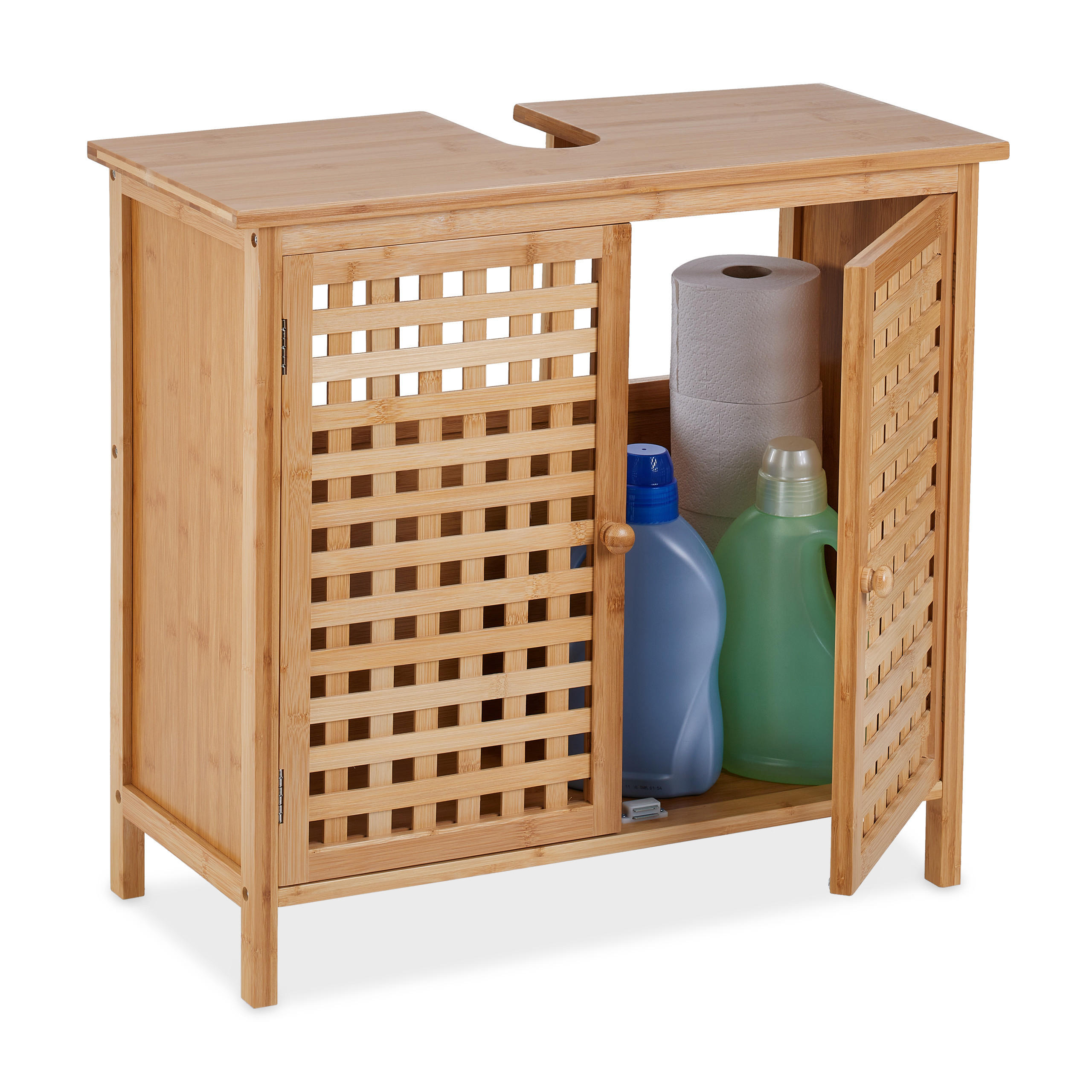 WASCHBECKENUNTERSCHRANK - Hellbraun, Holz/Holzwerkstoff (66/61/30cm) - Relaxdays