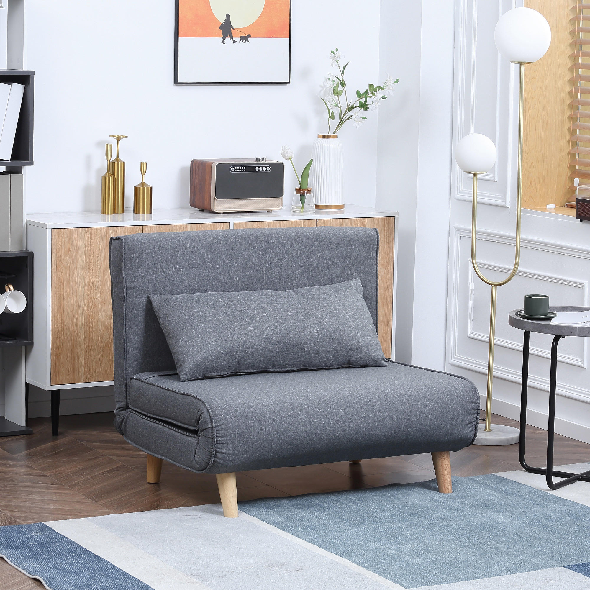 SCHLAFSESSEL, Leinenimitat, Holz, Grau - Grau, Textil (78/80/94cm) - HOMCOM