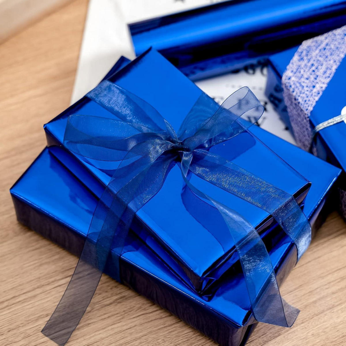 GESCHENKPAPIER Metallic Königsblau 43 cm x 10 m - Blau, Papier (4/44/4cm)