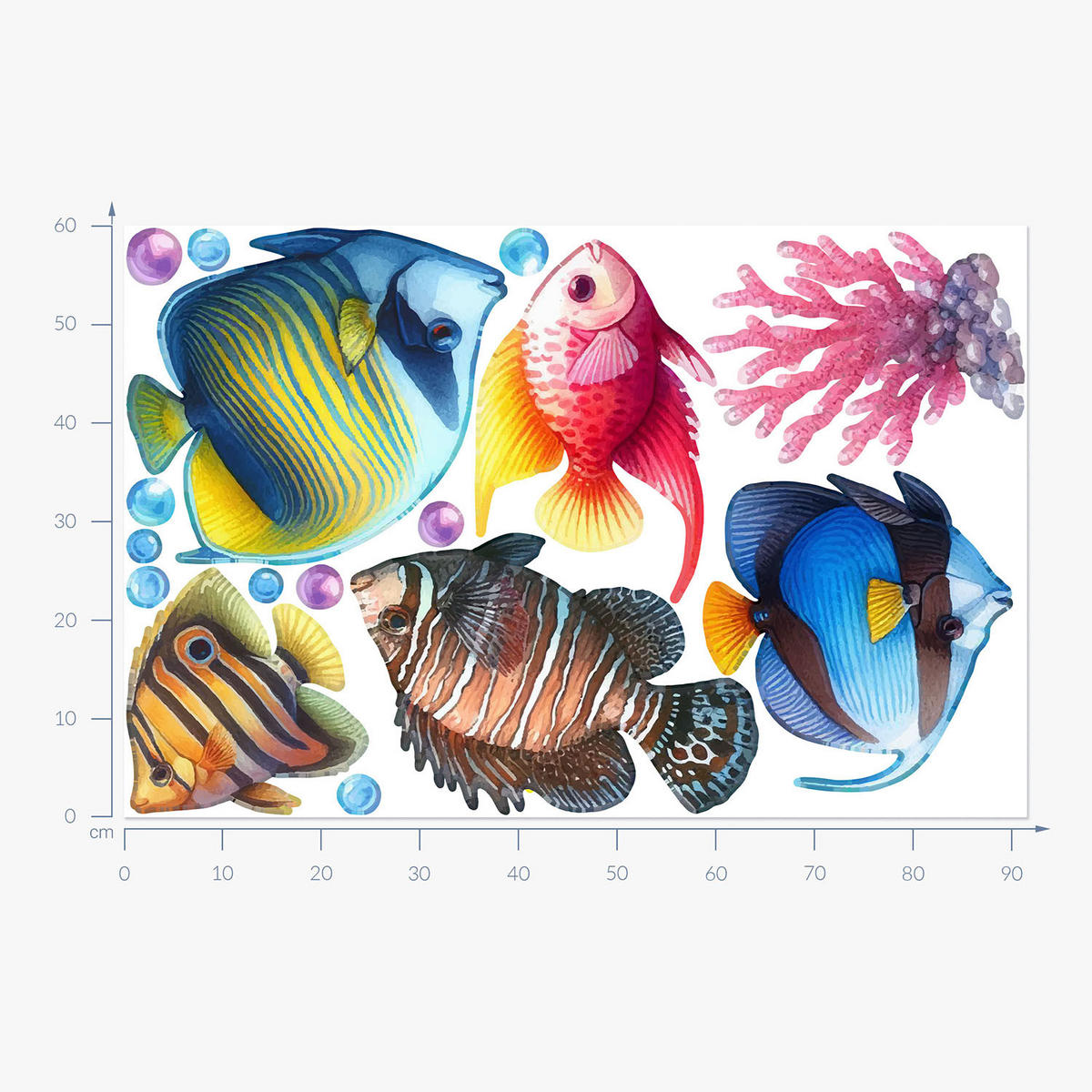 WANDAUFKLEBER 60x91cm - Unterwasserwelt der Fische - Multicolor, Kunststoff (60/91/0.1cm) - Wallfluent