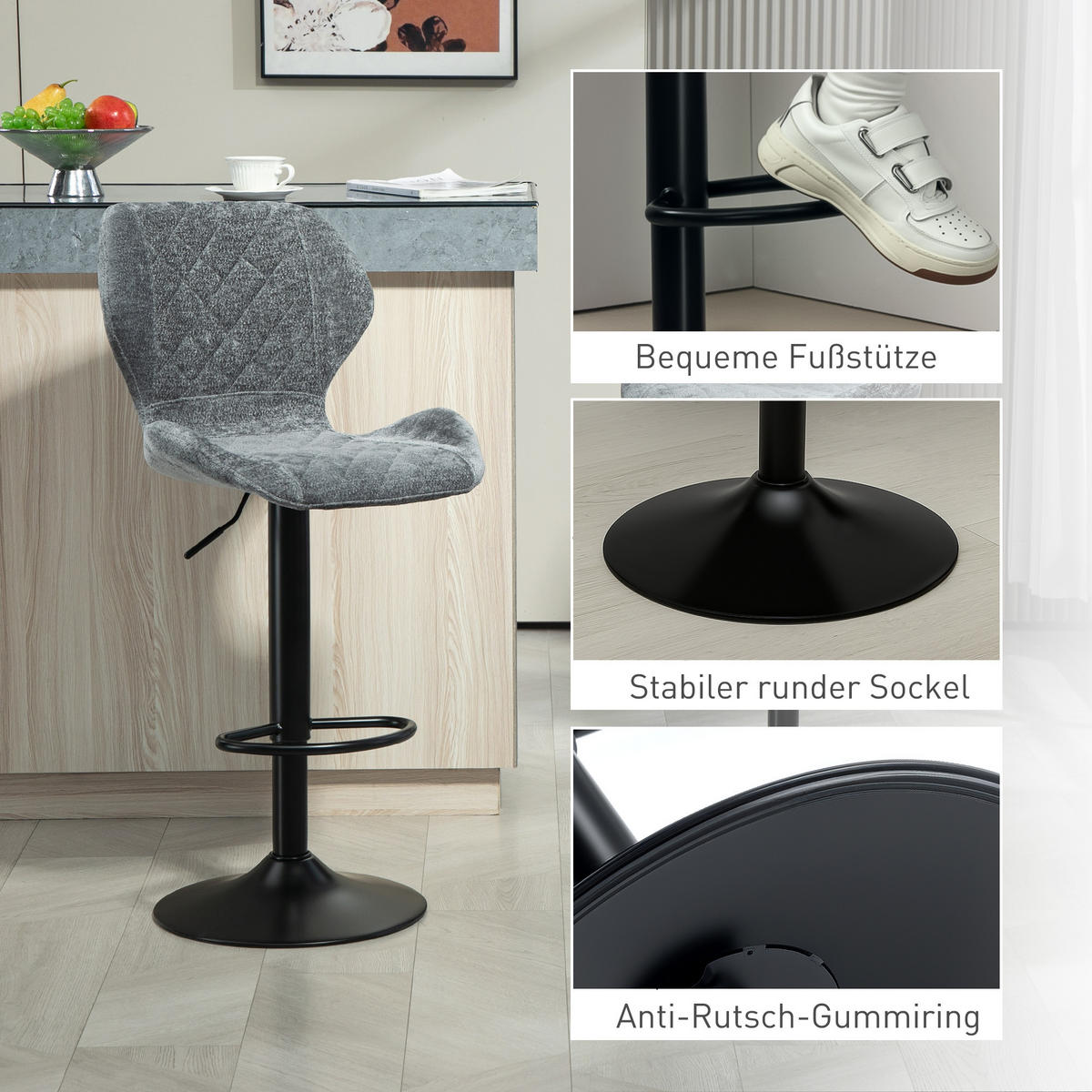 BARHOCKER 2er Set, Höhenverstellbar, Dunkelgrau - Dunkelgrau, Kunststoff (51.5/112/48cm) - HOMCOM