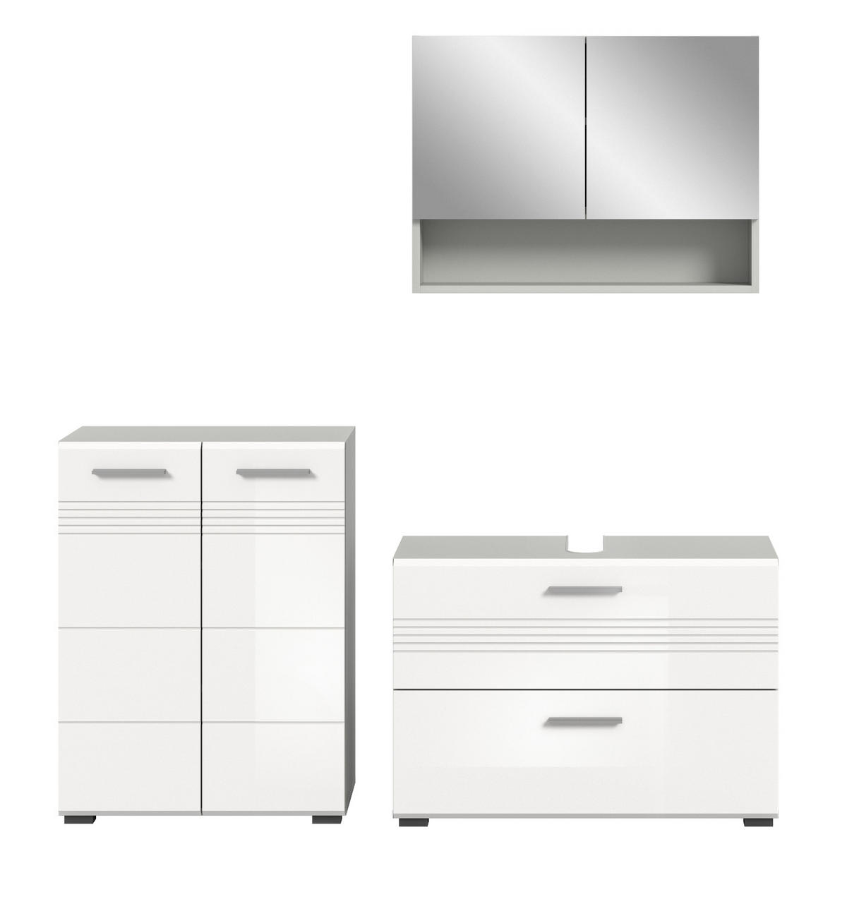 BADMÖBEL-SET 3-teilig weiß Hochglanz, grau 155 cm, Komplettset mit Soft-Close - Weiß Hochglanz/Grau, Glas/Holzwerkstoff (155/190/32cm) - Inn.Furn