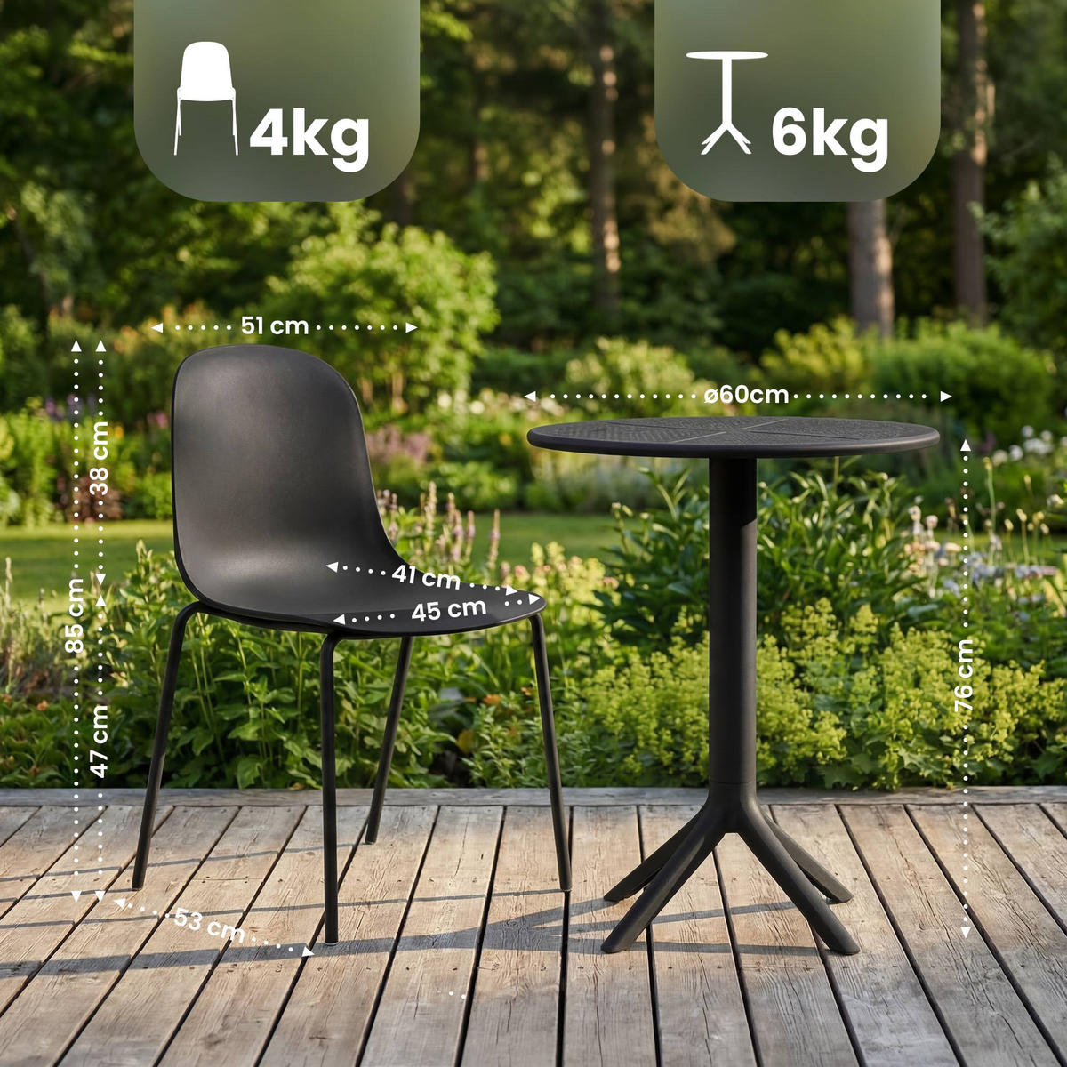GARTENMÖBEL-SET Ella 2 Stühle 162x60x85cm Kunststoff Schwarz Balkonset - Schwarz, Kunststoff - DELUKE