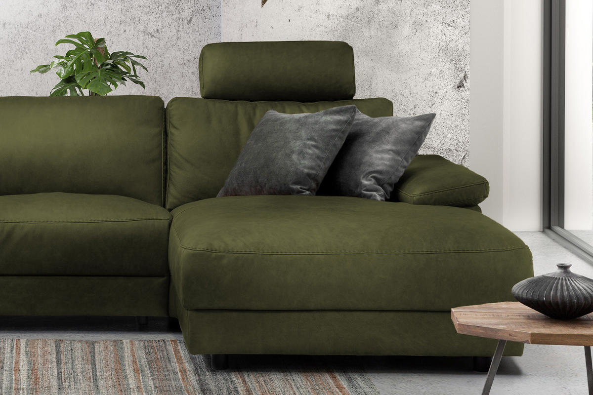 ECKSOFA XL MOTOR. RELAXFUNKTION LOLA Dunkelgrün Webstoff - Dunkelgrün/Schwarz, Textil (304/178cm) - KAWOLA