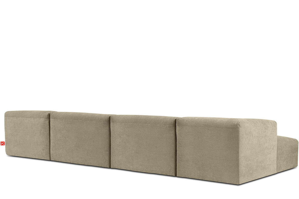 PANORAMA-ECKSOFA BUFFO 7/8 Sitzer mit extrem weicher Sitzfläche, Gewebestoff, sandfarben - Sandfarben, Textil (424/73/180cm) - KONSIMO®