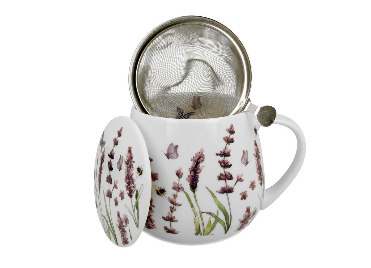 TEETASSE mit Sieb in Fassform CLASSIC LAVENDER - Weiß, Keramik (0.43L) - DUO PORCELAIN