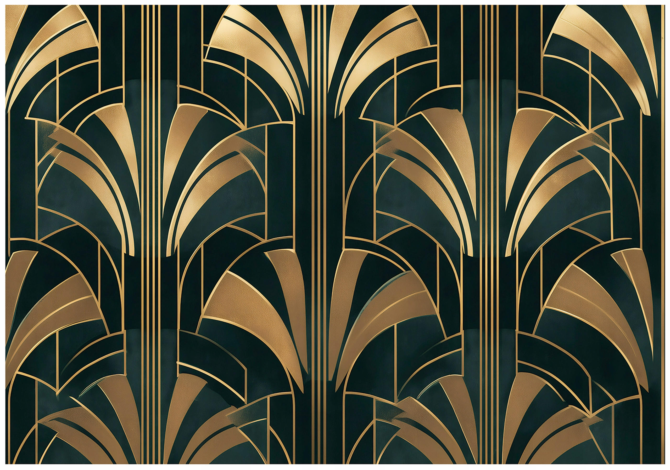 FOTOTAPETE Art Deco Gold Grün 300x210 cm - Multicolor, Papier (300/210cm) - Wallarena