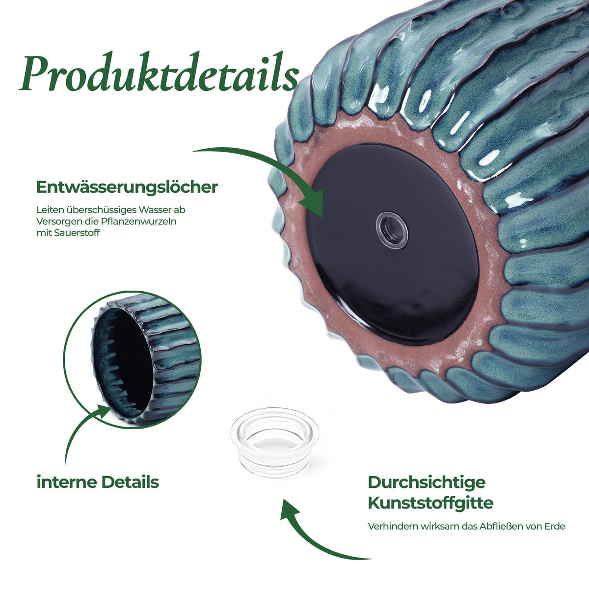KERAMIK Blumentopf Blauer Durchmesser 21 cm, Höhe 21,5 cm - Blau, Keramik (21cm) - Hometopia
