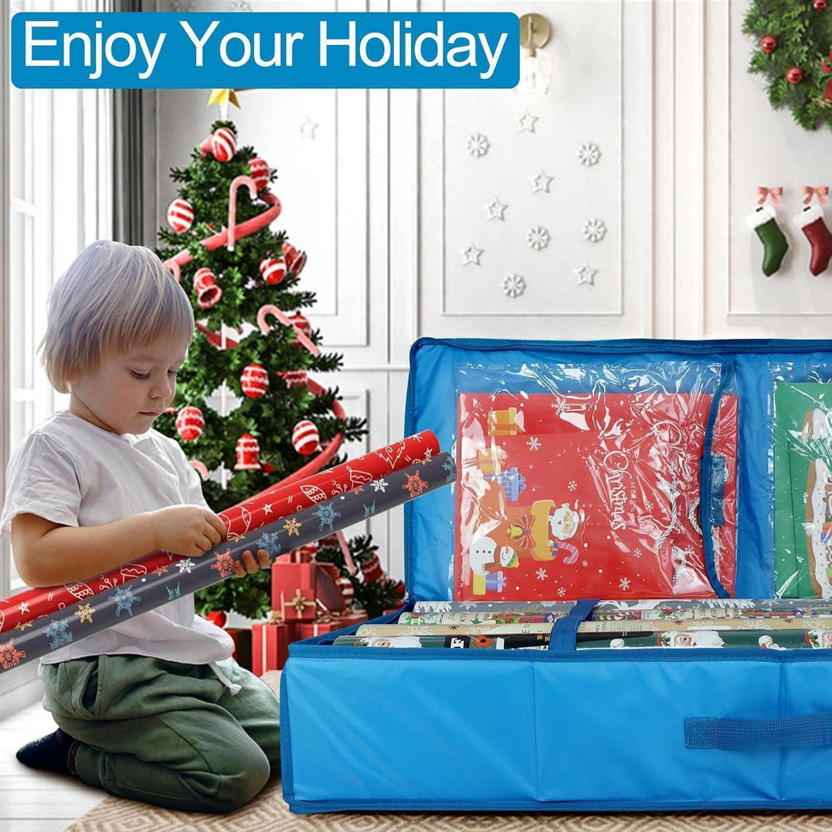 GESCHENKPAPIER-ORGANIZER Blau 104 x 35 x 15 cm - Blau, Textil (35.6/104.1/104.1cm)
