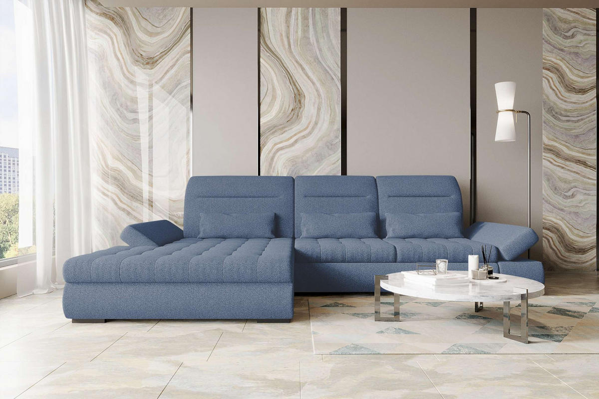 ECKSOFA Toscana Plus Strukturstoff inkl. Schlaffunktion - Blau, Textil (179/300cm) - 99rooms