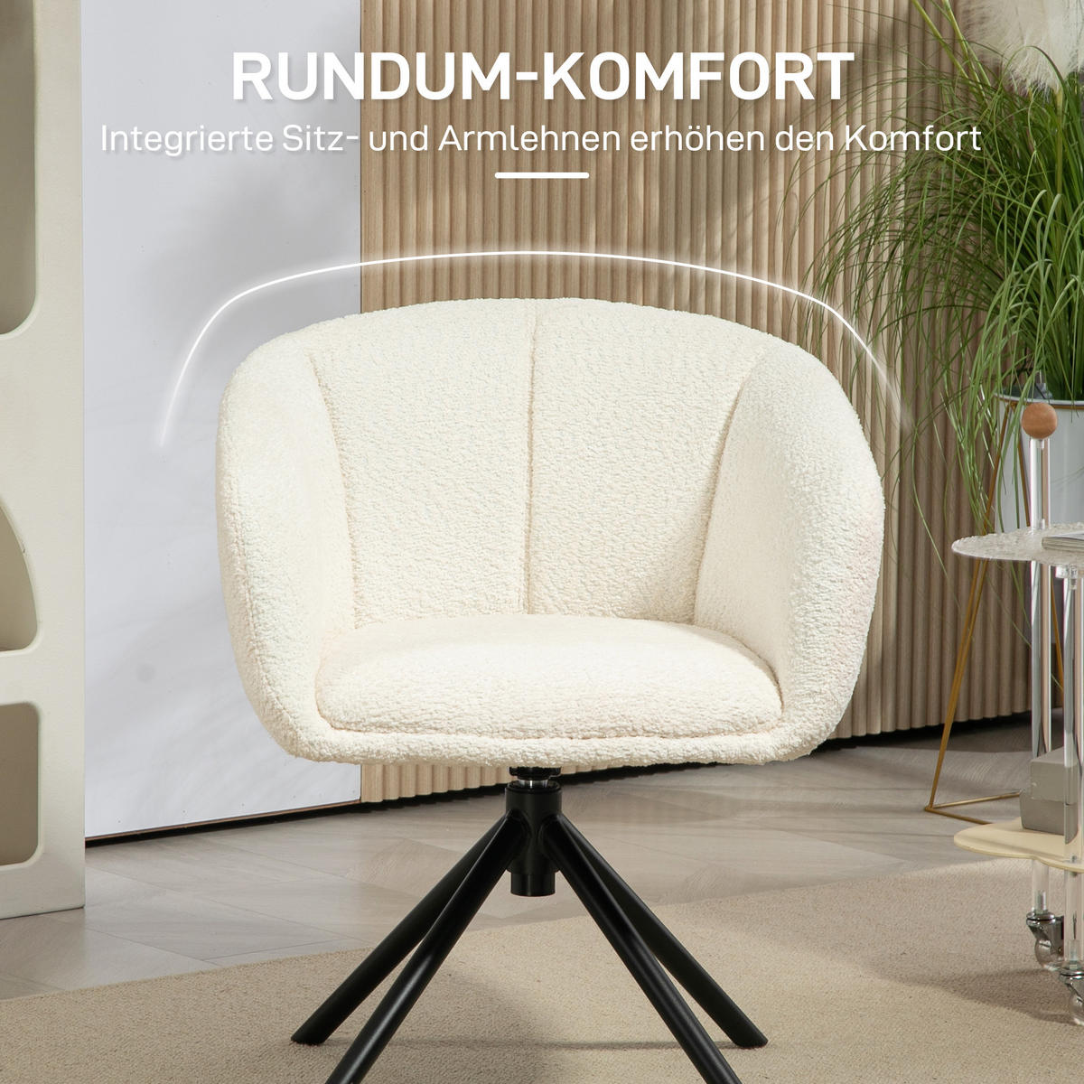 SESSEL Loungesessel mit Armlehne, 360° Drehfunktion, Leinenoptik, Cremeweiß - Creme, Kunststoff (58.5/78.5/59cm) - HOMCOM