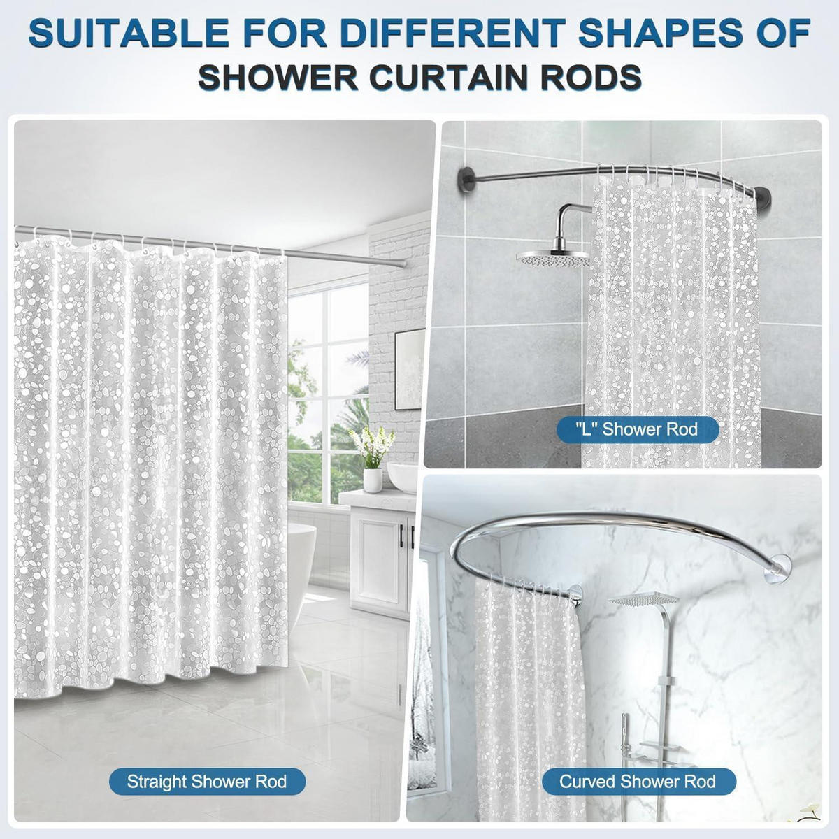 DUSCHVORHANG 180 x 180 cm Steinmuster Halbtransparent EVA Wasserdicht Antischimmel - Transparent, Kunststoff (180/180cm)