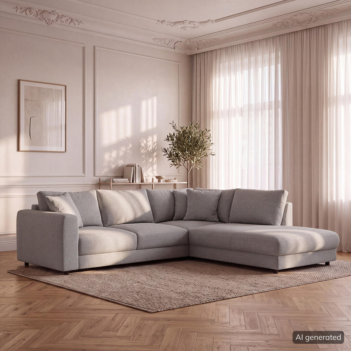 ECKSOFA mit Ottomane - Hellgrau/Schwarz, Holz/Kunststoff (267/254cm) - home24
