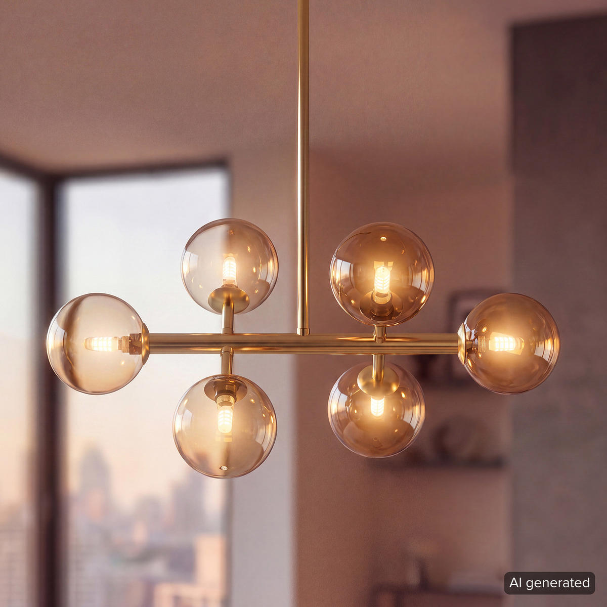 DECKENLEUCHTE - Metall / Glas - 6-flammig - Goldfarben, Glas/Metall (33/60/70cm) - home24