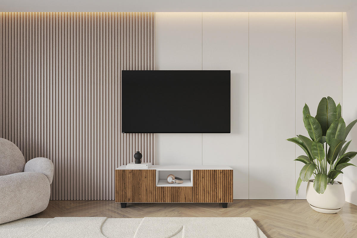 LOWBOARD NOA-2-S 140x50x41 cm - Weiß / Katania - Eiche Wotan/Schwarz, Holzwerkstoff (140/50/41cm) - ALTDECOR