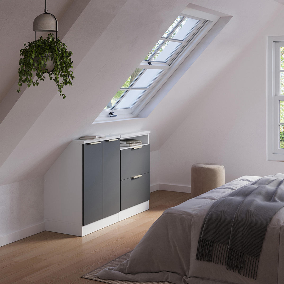 SADA SKŘÍNÍ PRO ŠIKMOU STŘECHU Rion Antracitově zlatý - antracitová, kompozitní dřevo (120/81.6/46cm) - Vicco