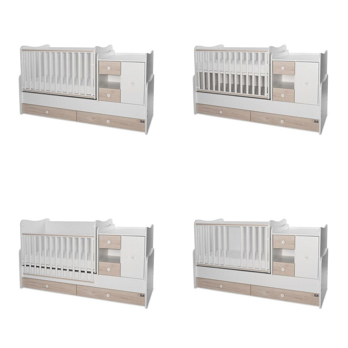 BABYBETT Mini Max 3 in 1 grau weiß 120 x 60 cm, Jugendbett 190 x 72 cm, Wickelkommode, Schaukelfunktion - Grau, Holzwerkstoff (72/190cm) - Lorelli