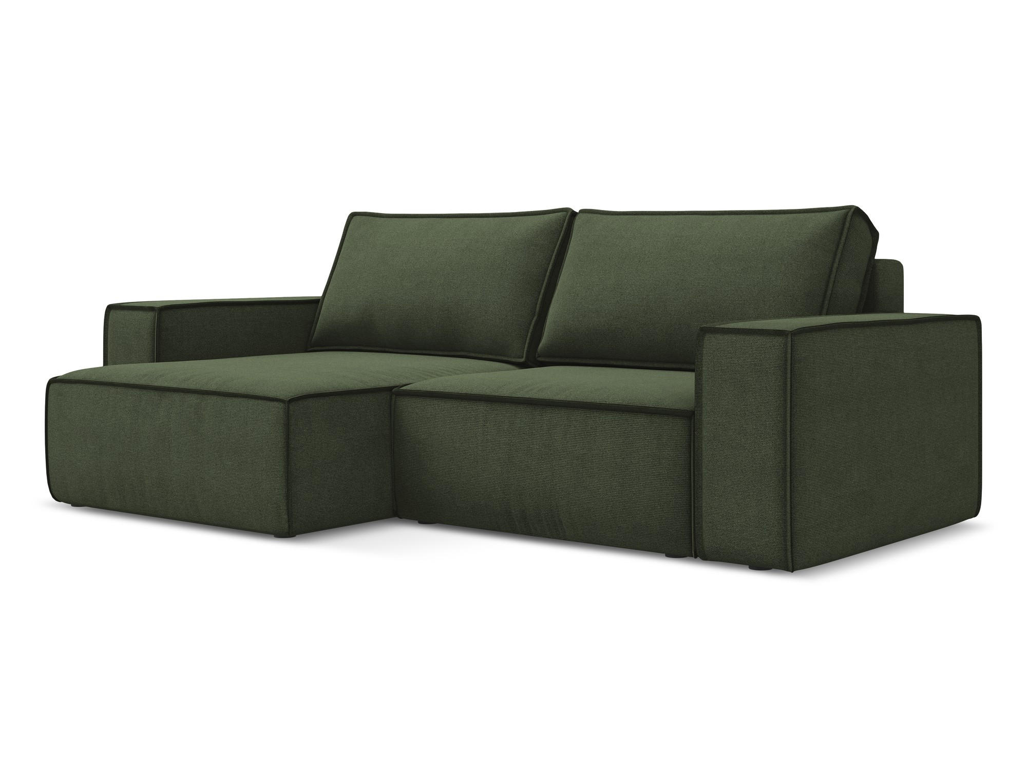 ECKSOFA mit Schlaffunktion Strukturstoff Stoff Grün - Schwarz/Olivgrün, Kunststoff/Textil (148/257cm) - Makamii
