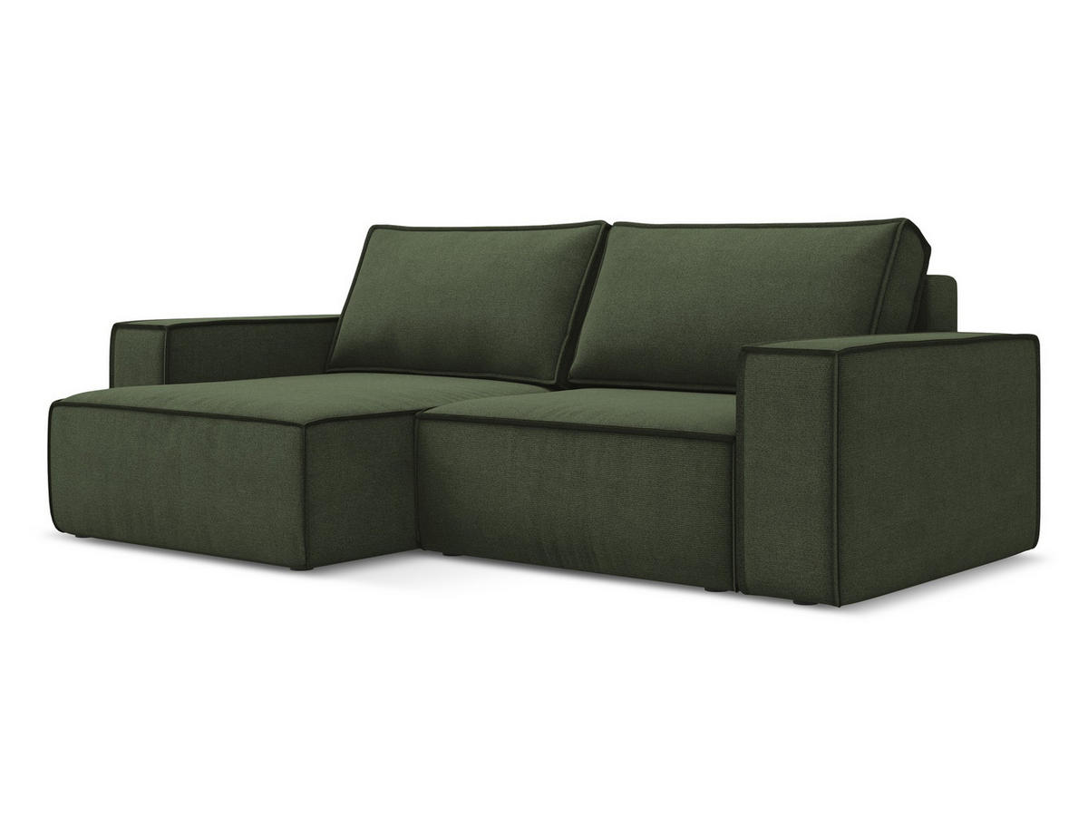 ECKSOFA mit Schlaffunktion Strukturstoff Stoff Grün - Schwarz/Olivgrün, Kunststoff/Textil (148/257cm) - Makamii