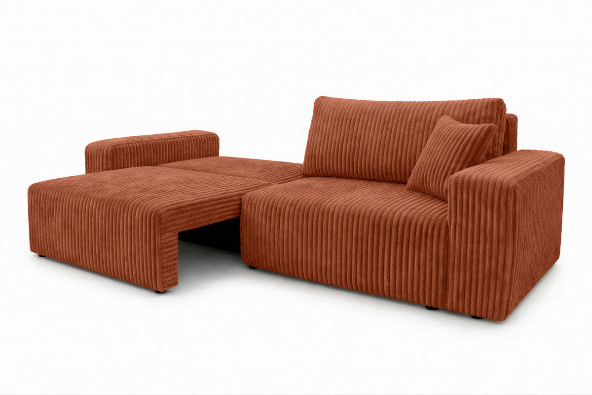 SOFA Mit Schlaffunktion Und Bettkasten, Cordstoff Tilia, Kupfer, BEST SCORNER - Orange, Holz (245/83/90cm) - Kaiser Möbel