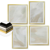 WANDBILDER 4er Set - 50x50 cm & 40x60 cm Goldrahmen - Abstrakte Pinselmalerei auf Leinwand - Goldfarben, Kunststoff (50/50cm) - ArtPrintCave
