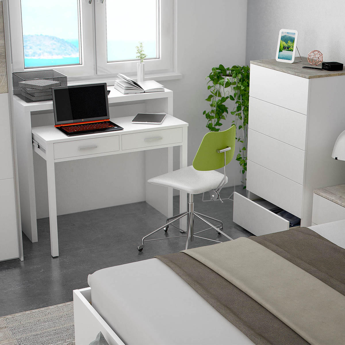 KONSOLENSCHREIBTISCH ausziehbar mit 2 Schubladen - L100 cm Consola - Weiß, Holzwerkstoff (36/99/88cm) - Calicosy