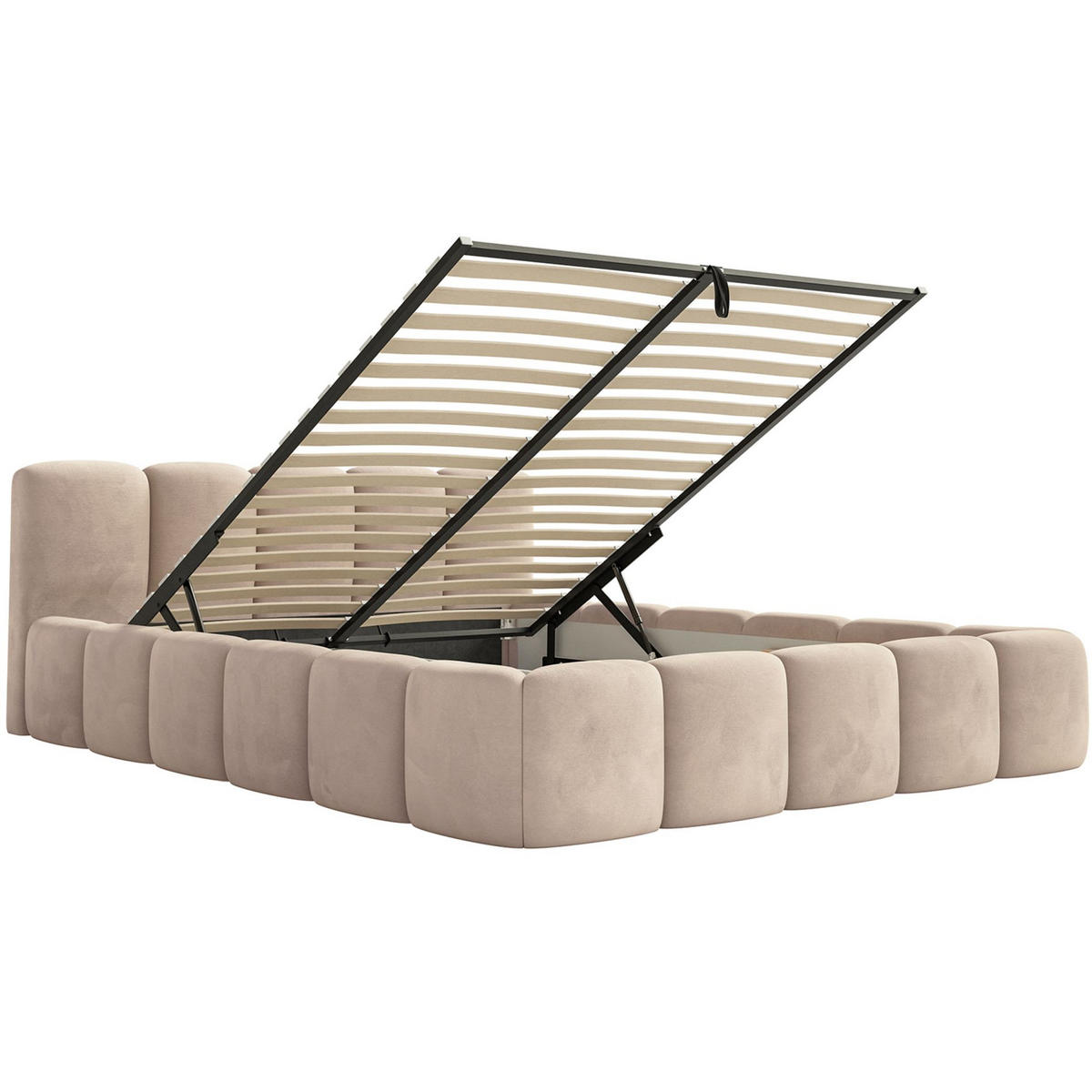 POLSTERBETT Cloudy Low Beige Samtbezug mit Bettkasten 160x200 - Beige, Textil (160/200cm) - Selsey