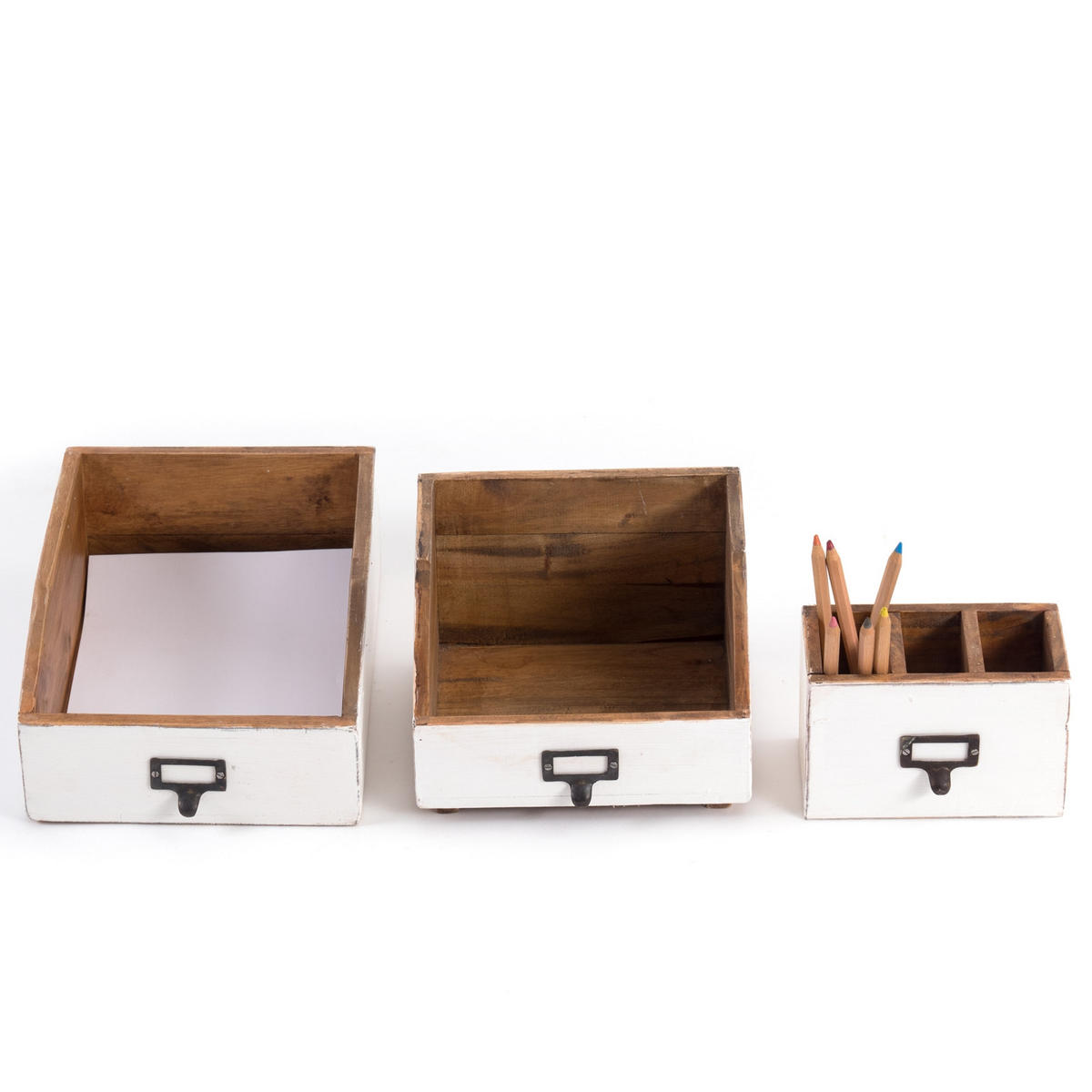 ORGANIZER-SET Office 3-teilig Mahagoni Holz, mit beschreibbarer Tafel 06 weiß-landhaus - Weiß, Holz (24/16/21cm) - DESIGN DELIGHTS