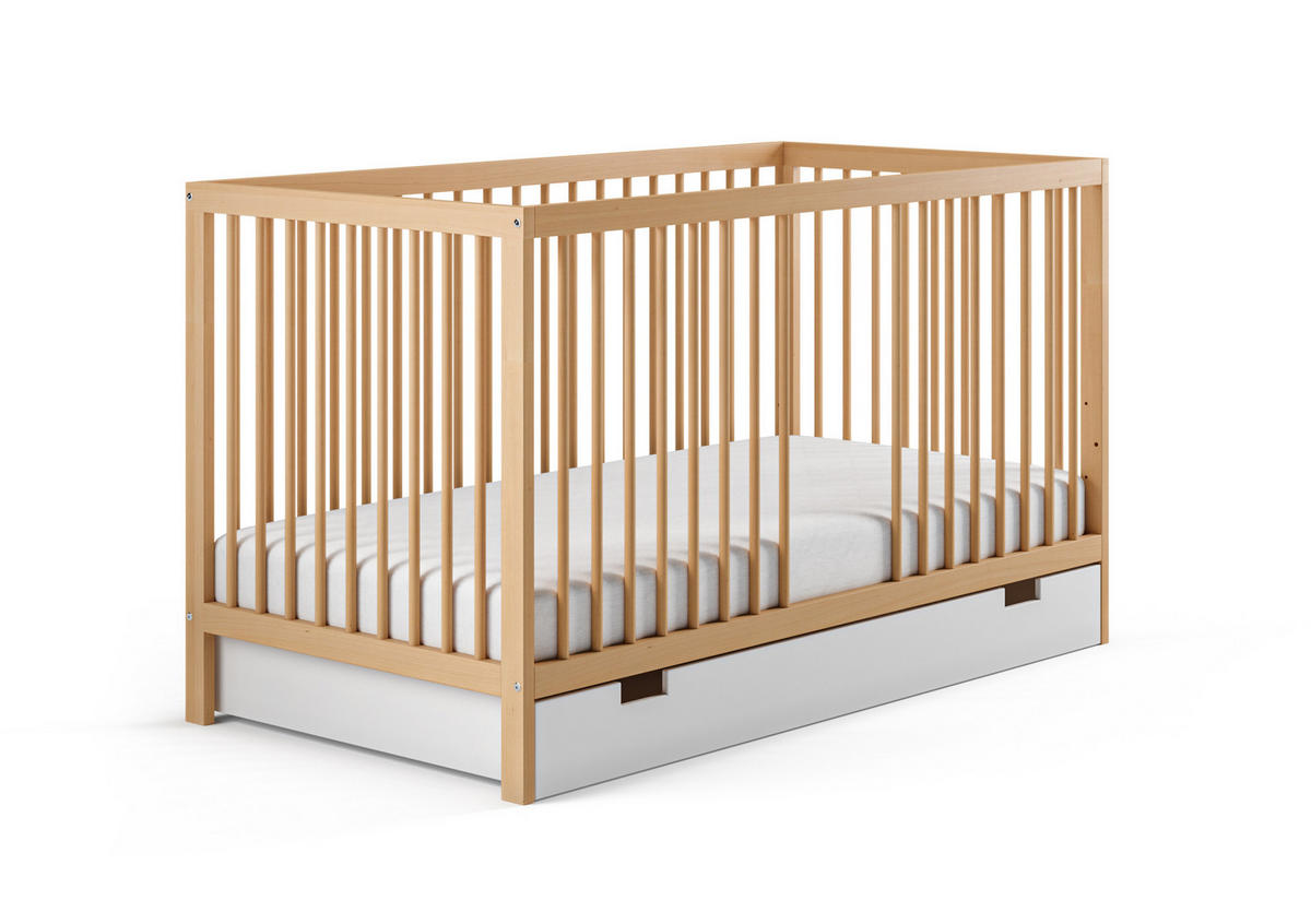 BABYBETT mit Schublade und Matratze 60x120 cm in Natur - Naturfarben, Holz (60/120cm) - Kids Collective