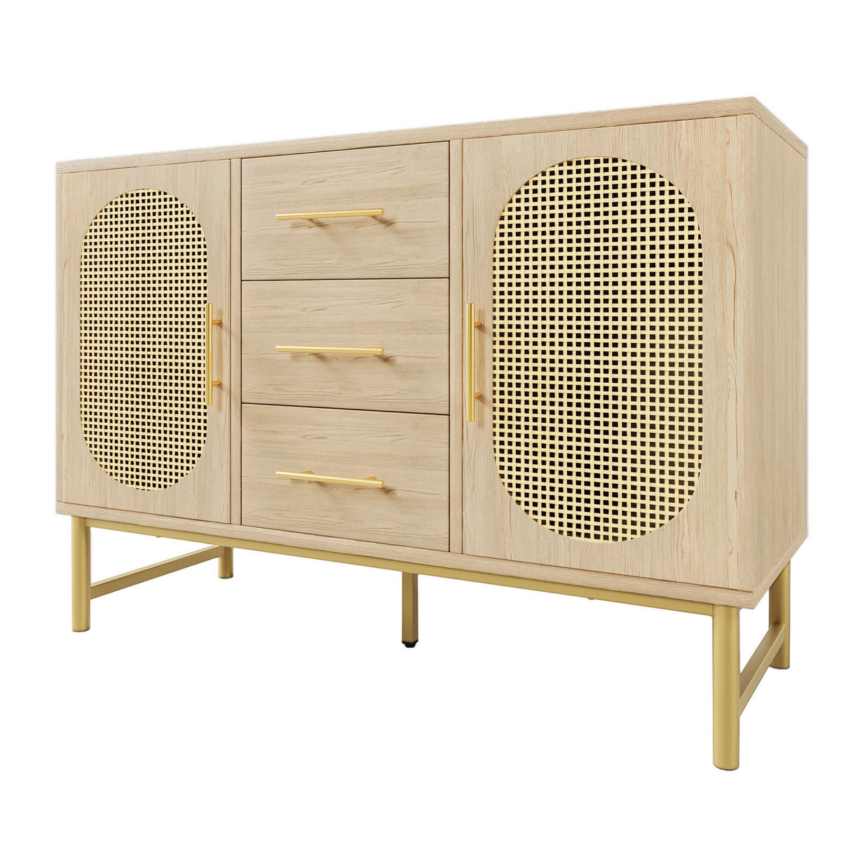 KOMODA z kovu a dřevotřísky 120x74x40 cm sonoma dub se 3 zásuvkami, 2 dvířky a nastavitelnou policí - barva dubu, kov (120/74/40cm) - Modfu