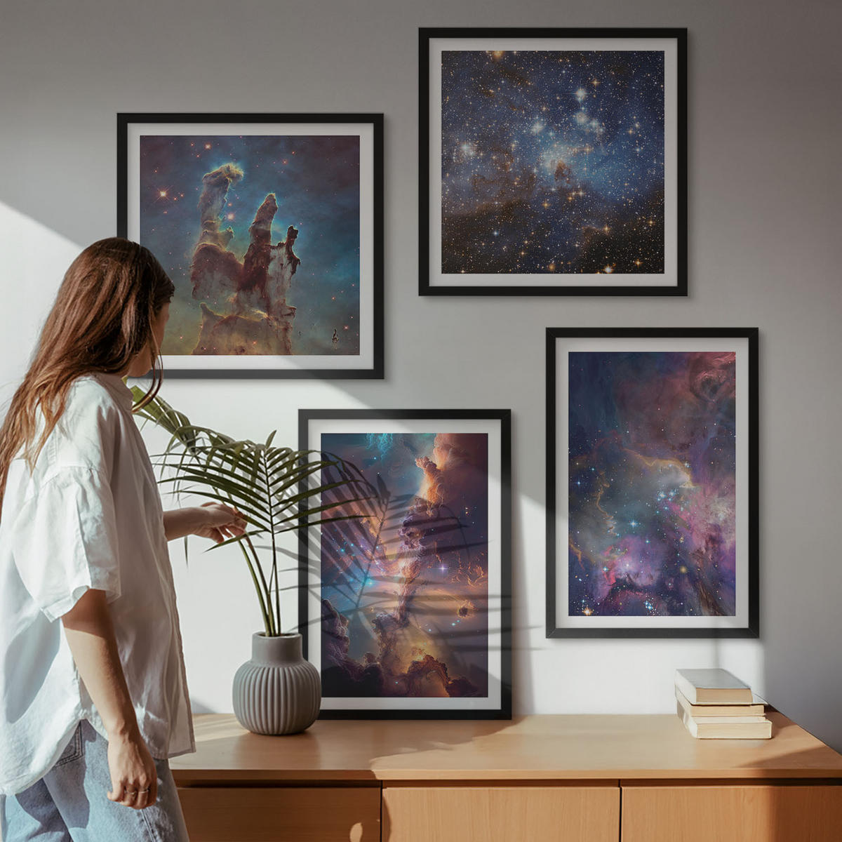 BILDER SET 4er Set - 50x50 cm & 40x60 cm Schwarzer Rahmen - Kosmische Sternenlandschaften - Schwarz, Kunststoff (50/50cm) - TULUP