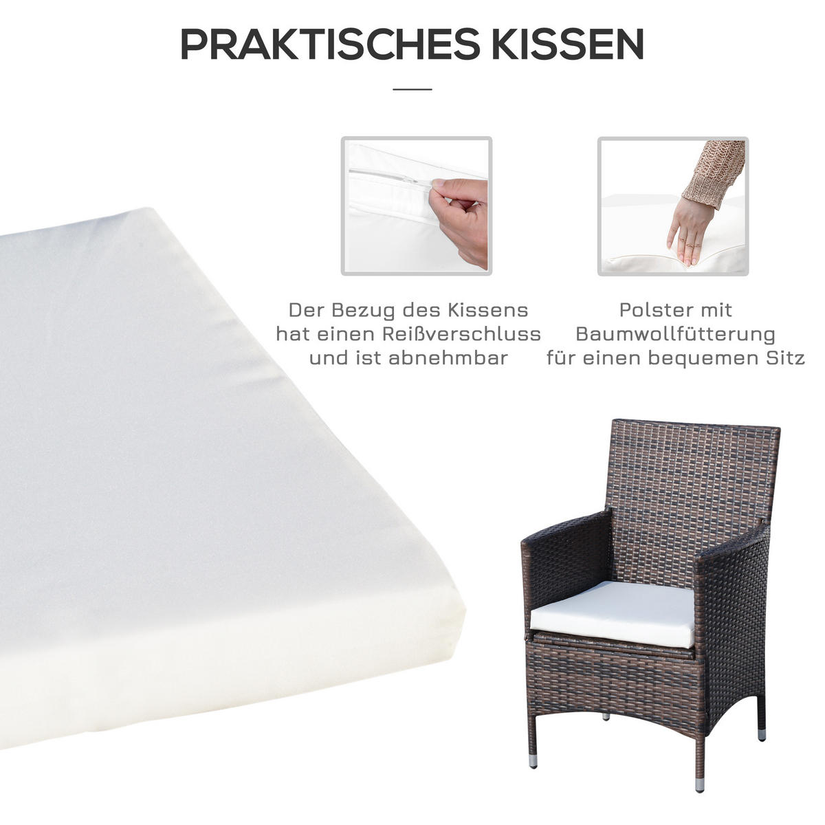 GARTENMÖBEL Set, Metall, PE-Rattan Braun - Braun, Metall - Outsunny