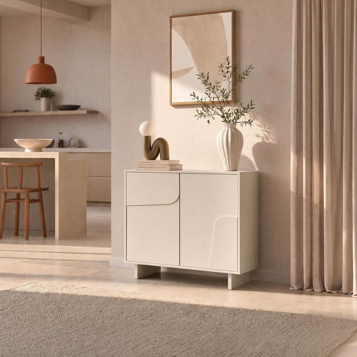 SIDEBOARD FLORA beige, 80 cm, 2 Türen, Melaminbeschichtung - Beige, Holzwerkstoff/Metall (80/95/40cm) - Sicaan