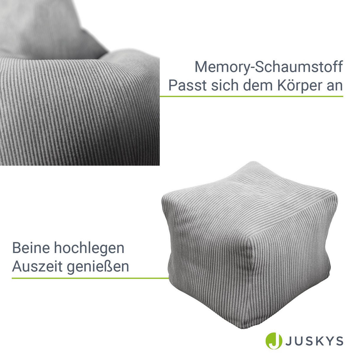 SITZSACK Chillex mit Hocker XL Cord hellgrau - Hellgrau, Textil (83/103/78cm) - Juskys
