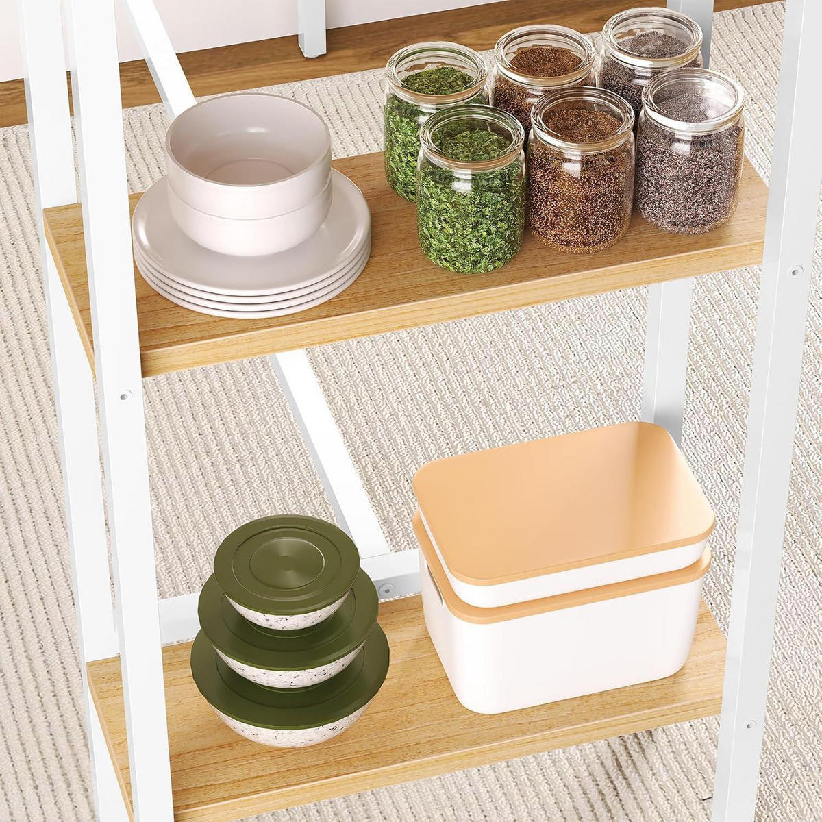 BARTISCH-SET mit 2 Hockern und 3 Ablagen Weiß/Natur - Multicolor, Holzwerkstoff (40/100.5/120cm)