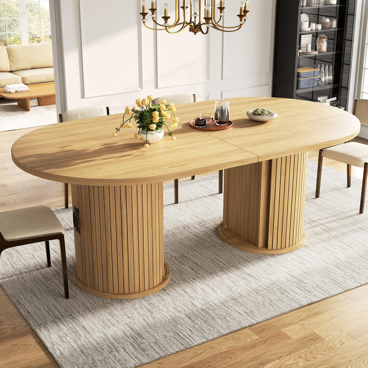 ESSTISCH Naturfarben 150–190×80×75 cm mit Auszugmechanismus, verdecktem Staufach und Metallrahmen aus Holzwerkstoff - Naturfarben, Holzwerkstoff (80/150/75cm) - Luhomfu
